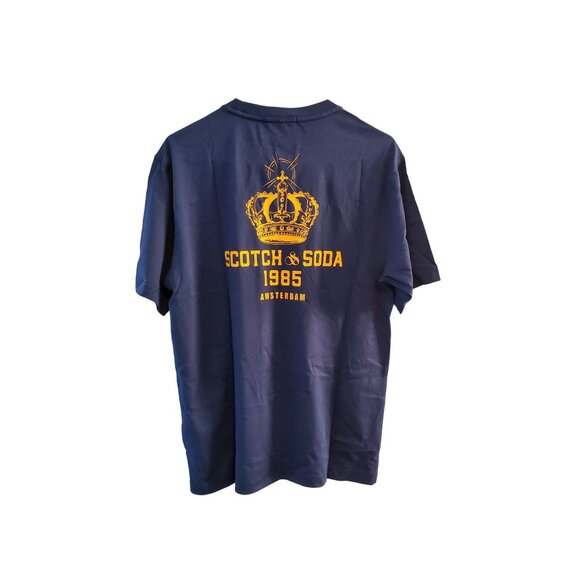 Scotch & Soda 1985 Amsterdam Mens Blue Graphic T-Shirt Crew Neck Short Sleeve Co - Picture 2 of 5